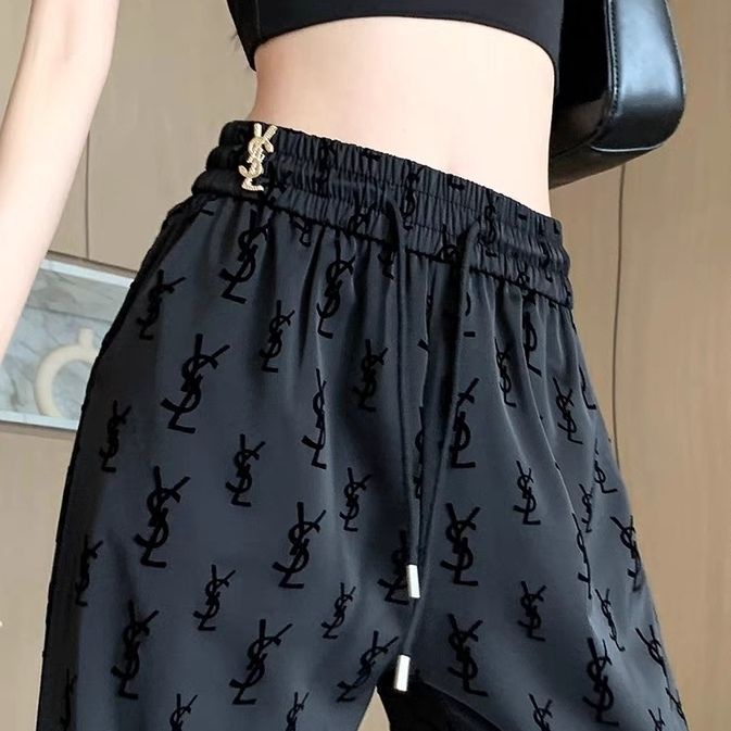 2023 New Acetate Silk Satin Ice Silk Summer Thin Pants Loose and Slim Straight Casual Pants for Women Hot Sale