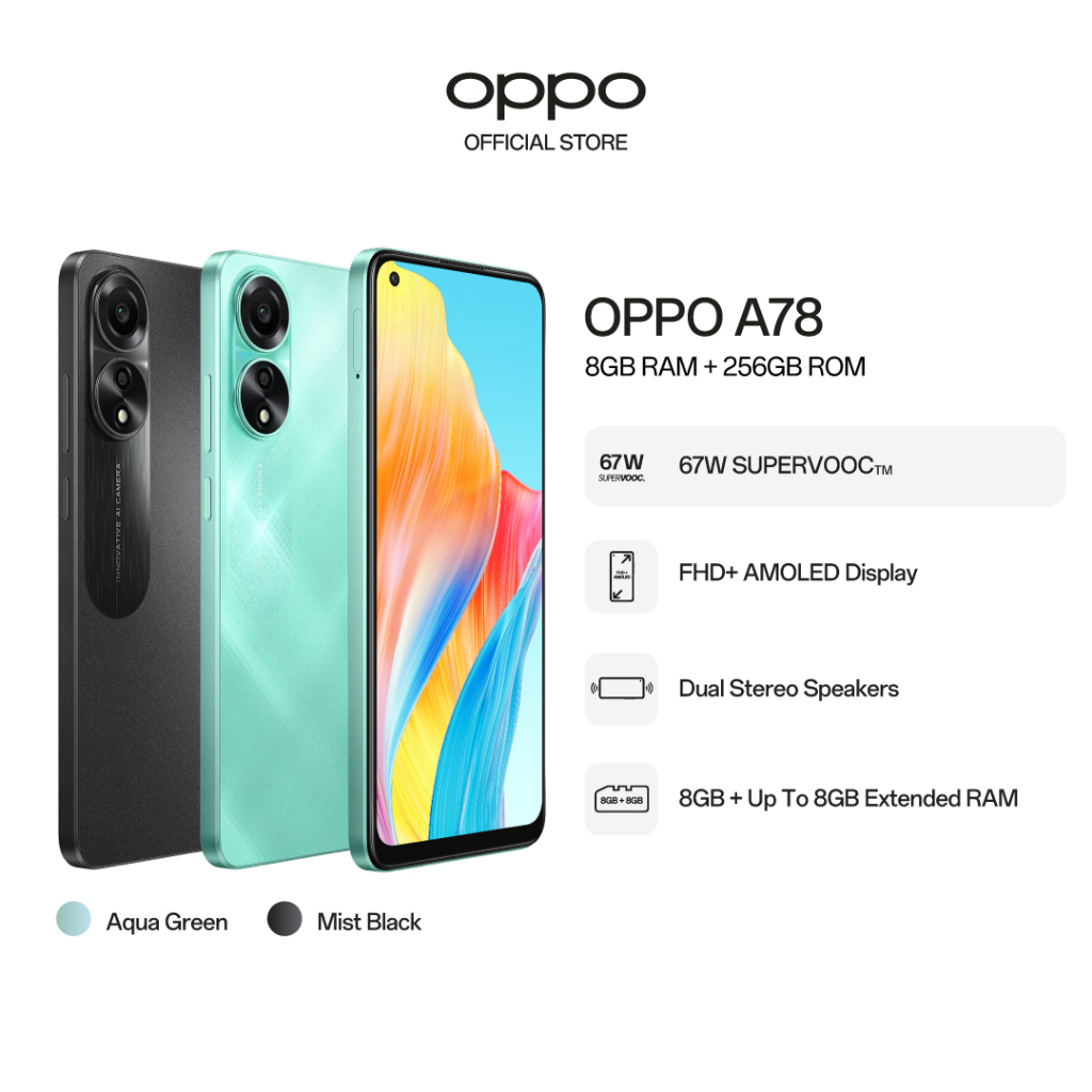 OPPO A78 / 67W SUPERVOOC / FHD+ AMOLED Display / 2 Years Local Warranty