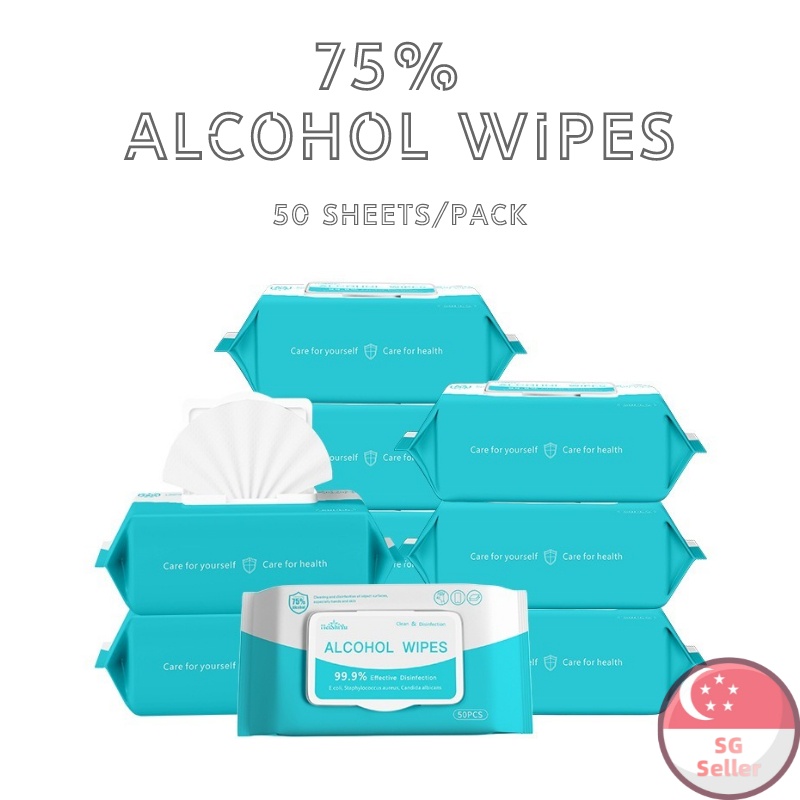 ??SG Local Stock??75% Alcohol Wipes Disposable 50 Sheets 99.99% Disinfection Sanitizing Wet Wipes 酒精杀毒湿巾一次性酒精殺毒濕巾